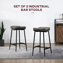 Load image into Gallery viewer, Elegance Meets Comfort: HOMCOM Set of 2 Upholstered Bar Stools in Grey
