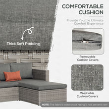 Load image into Gallery viewer, Stylish 3-Pc Grey Rattan Corner Sofa Set with Cushions &amp; Glass-Top Table
