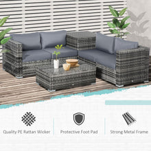 Load image into Gallery viewer, Stylish 6PC Grey Rattan Corner Sofa Set with Cushions &amp; Storage Tables
