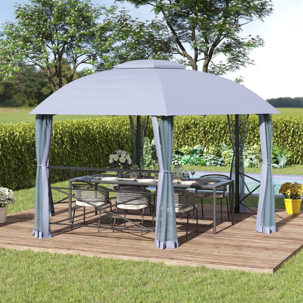 Hexagon Metal Gazebo Canopy 4x4.7m - Elegant Outdoor Shelter with Bug Netting