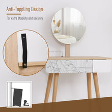 Load image into Gallery viewer, Nordic Elegance Wooden Dressing Table with Round Mirror &amp; Spacious Drawer
