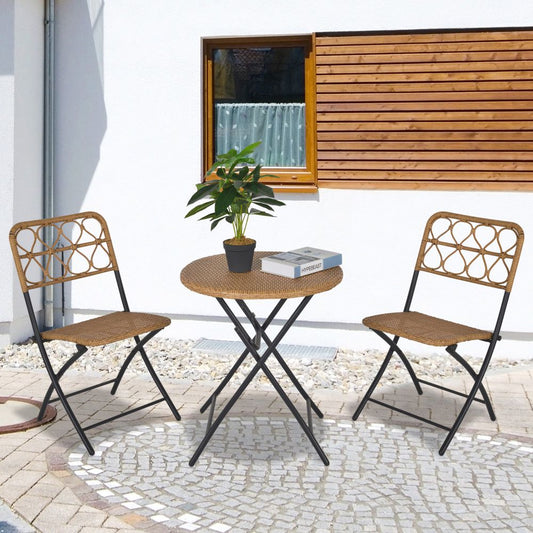 Chic 3-Piece Folding Rattan Bistro Set - Stylish Chairs & Table for Outdoor Relaxation