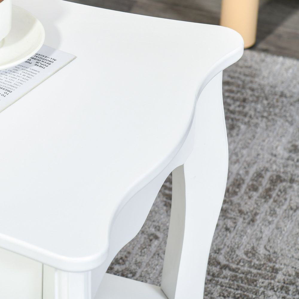 Modern White Coffee Table with Curved Legs & Storage Shelf - 94x44x42 cm