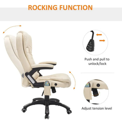 Reclining Executive Office Chair with Massage & Heat - Stylish Beige Comfort