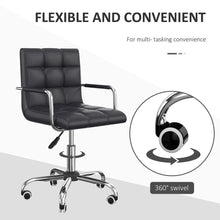 Load image into Gallery viewer, Stylish Mid-Back PU Leather Swivel Desk Chair with Armrests - Black
