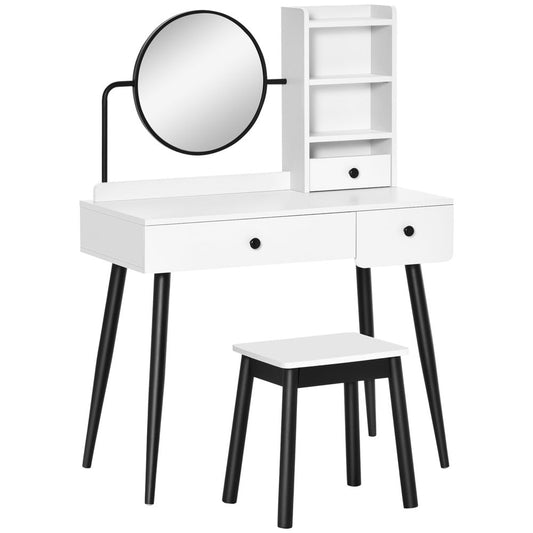 Elegant White Dressing Table Set with Storage Drawers & Matching Stool