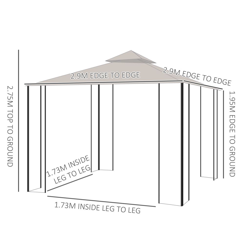 Durable 3m x 3m Beige Metal Gazebo - Waterproof & UV-Resistant Outdoor Shelter