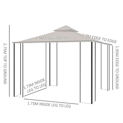 Durable 3m x 3m Beige Metal Gazebo - Waterproof & UV-Resistant Outdoor Shelter