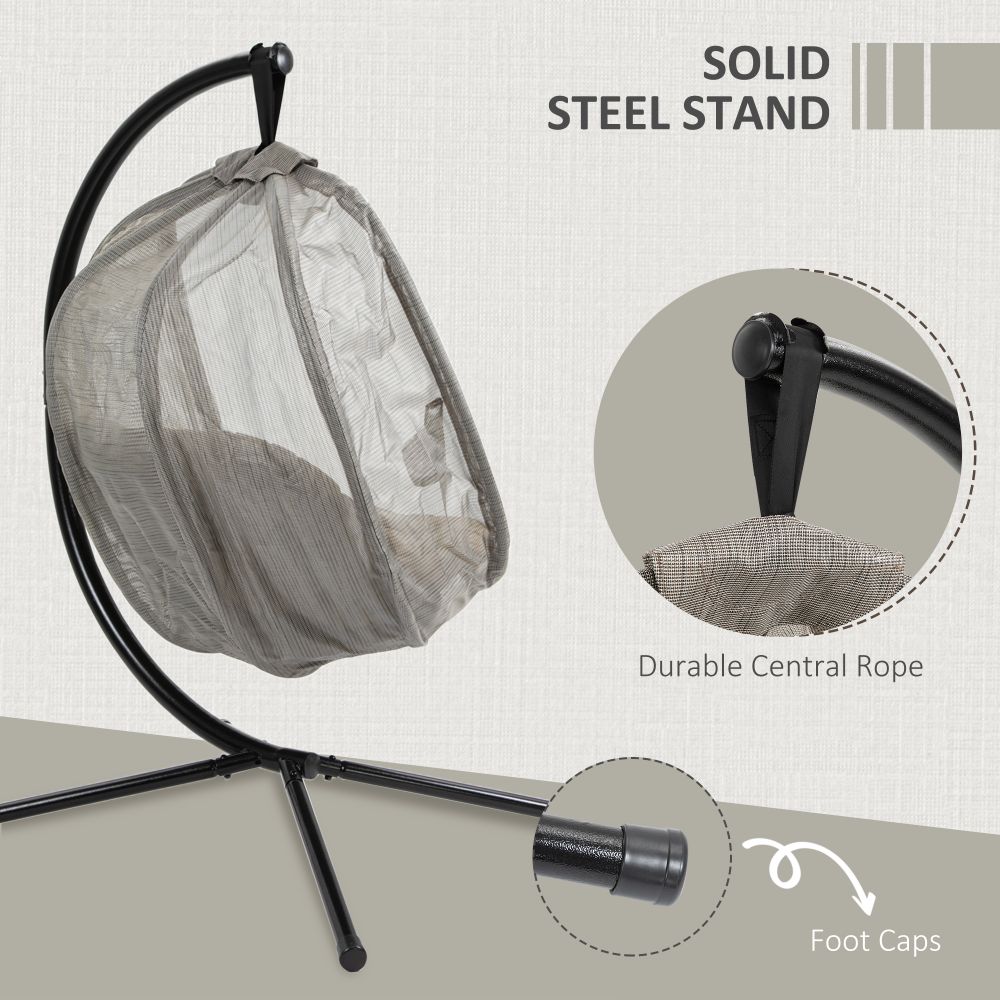 Cozy Khaki Hanging Egg Chair with Stand & Cushion – Perfect for Relaxation!