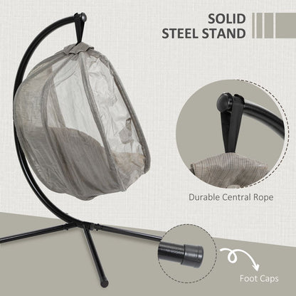 Cozy Khaki Hanging Egg Chair with Stand & Cushion – Perfect for Relaxation!
