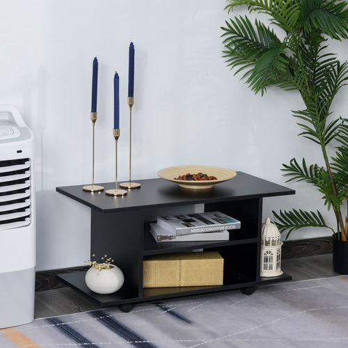 Versatile Mobile TV Stand & Bookshelf - Sleek Black with Easy Mobility