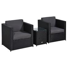 Load image into Gallery viewer, Outsunny Black Rattan 2-Seater Sofa Set with Cushions &amp; Glass Table
