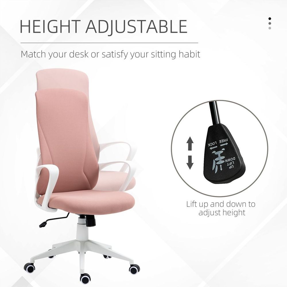 Vinsetto Pink High-Back Office Chair - Adjustable Comfort for Your Workspace