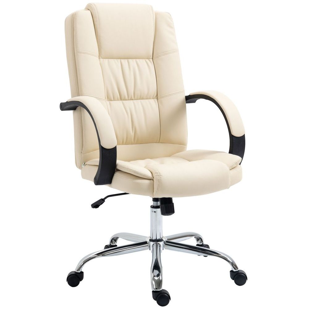 Beige PU Leather High Back Executive Office Chair - Adjustable & Comfortable