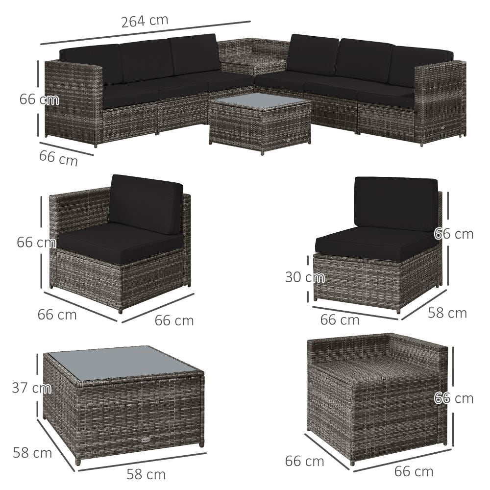 Outsunny Grey 6-Seater Rattan Sofa Set with Cushions - Stylish Comfort Awaits!