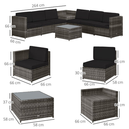 Outsunny Grey 6-Seater Rattan Sofa Set with Cushions - Stylish Comfort Awaits!