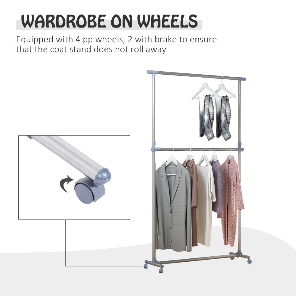 Heavy-Duty Rolling Clothes Hanger - Sturdy Stainless Steel Organizer Solution