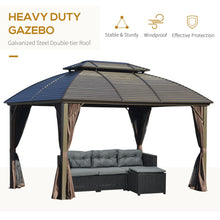 Load image into Gallery viewer, Outsunny 3m Hardtop Steel Gazebo with Double Roof &amp; Net Curtains - Brown
