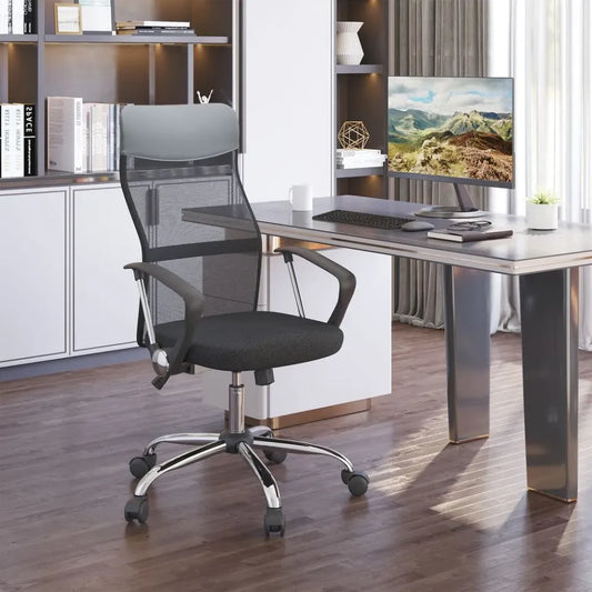 Ergonomic High Back Mesh Office Chair with Faux Leather & Adjustable Features