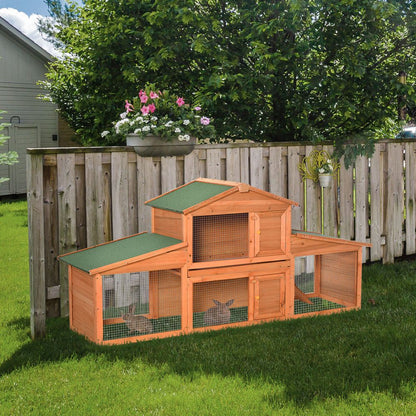 Deluxe 2-Tier Fir Wood Rabbit Hutch & Guinea Pig House - Spacious & Durable