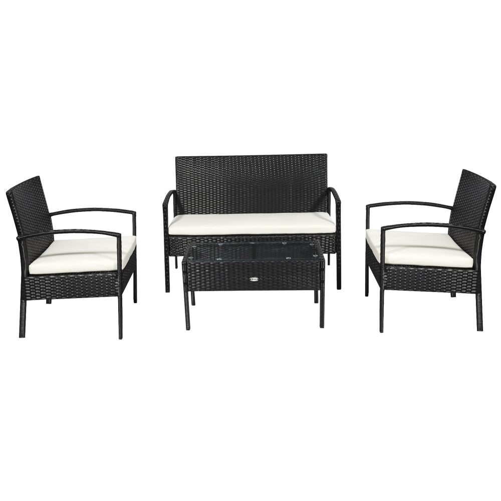 Elegant 4-Seater Rattan Garden Sofa Set with Cushions & Glass Table