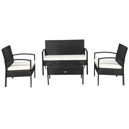 Elegant 4-Seater Rattan Garden Sofa Set with Cushions & Glass Table