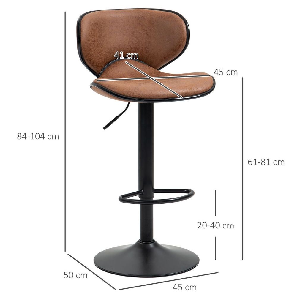 Adjustable Vintage Bar Stool Set of 2 - Stylish Microfiber Comfort & Support