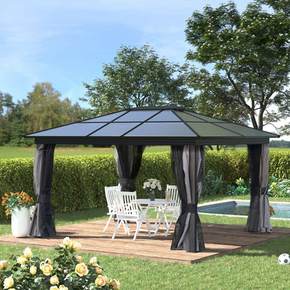 Outsunny 4x3.6m Hardtop Gazebo Canopy with Curtains & Bug Netting