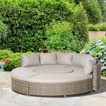 Load image into Gallery viewer, Versatile 8-Seater Rattan Daybed with Adjustable Table &amp; Cozy Olefin Cushions
