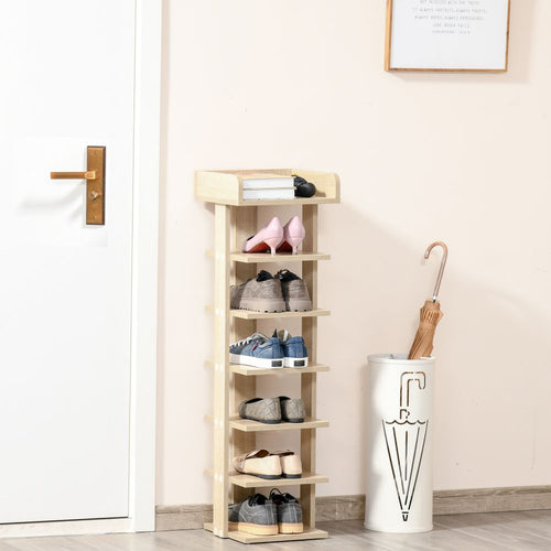 Elegant 7-Tier Oak Shoe Rack & Storage Shelf - Modern Space-Saving Organizer