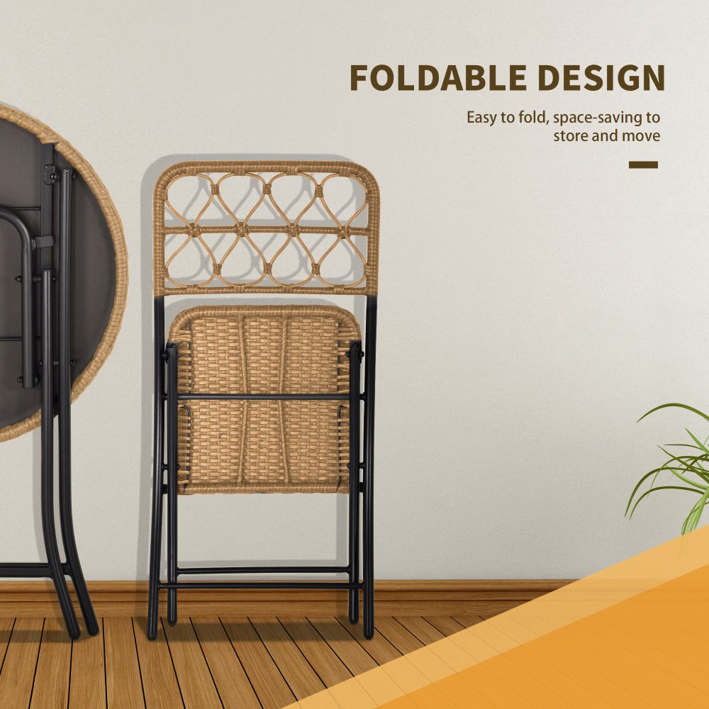 Chic 3-Piece Folding Rattan Bistro Set - Stylish Chairs & Table for Outdoor Relaxation