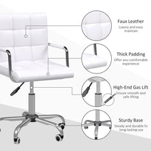 Load image into Gallery viewer, Stylish White Mid Back PU Leather Swivel Desk Chair with Armrests &amp; Wheels
