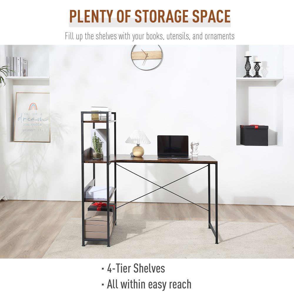 Retro Industrial Computer Desk with 4-Tier Storage – Stylish & Functional