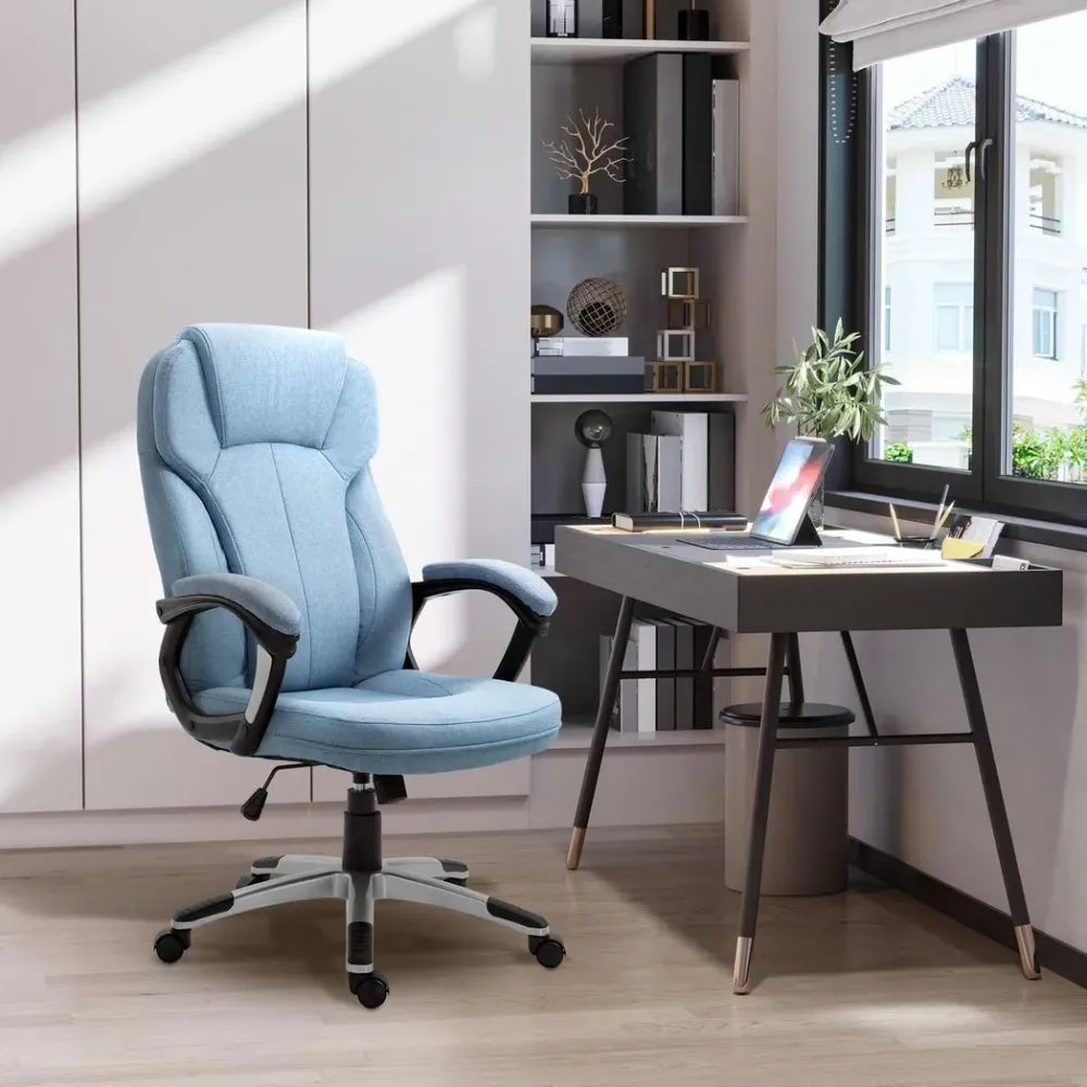 Ergonomic High Back Adjustable Office Chair with Armrests - Stylish Blue Comfort