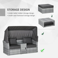 Load image into Gallery viewer, Sun-Kissed PE Rattan Daybed: 2-Seater Sofa with Canopy &amp; Glass Table
