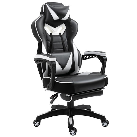 Ergonomic Reclining Gaming Chair with Footrest - Stylish White Office Comfort