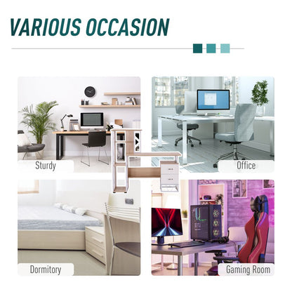 Elegant Oak & White Workstation Desk with Dual Drawers and Multi-Shelves