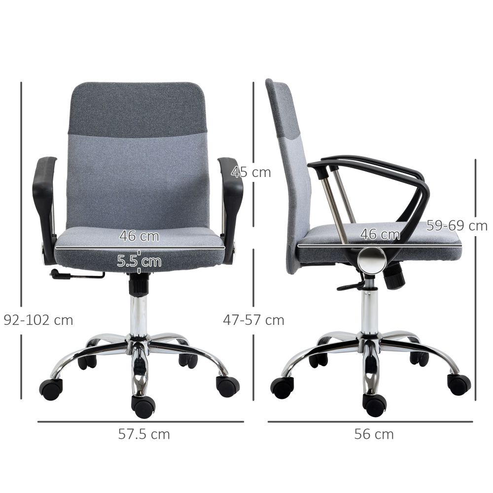Vinsetto Ergonomic Swivel Desk Chair - Stylish Grey Linen with Rocking Function