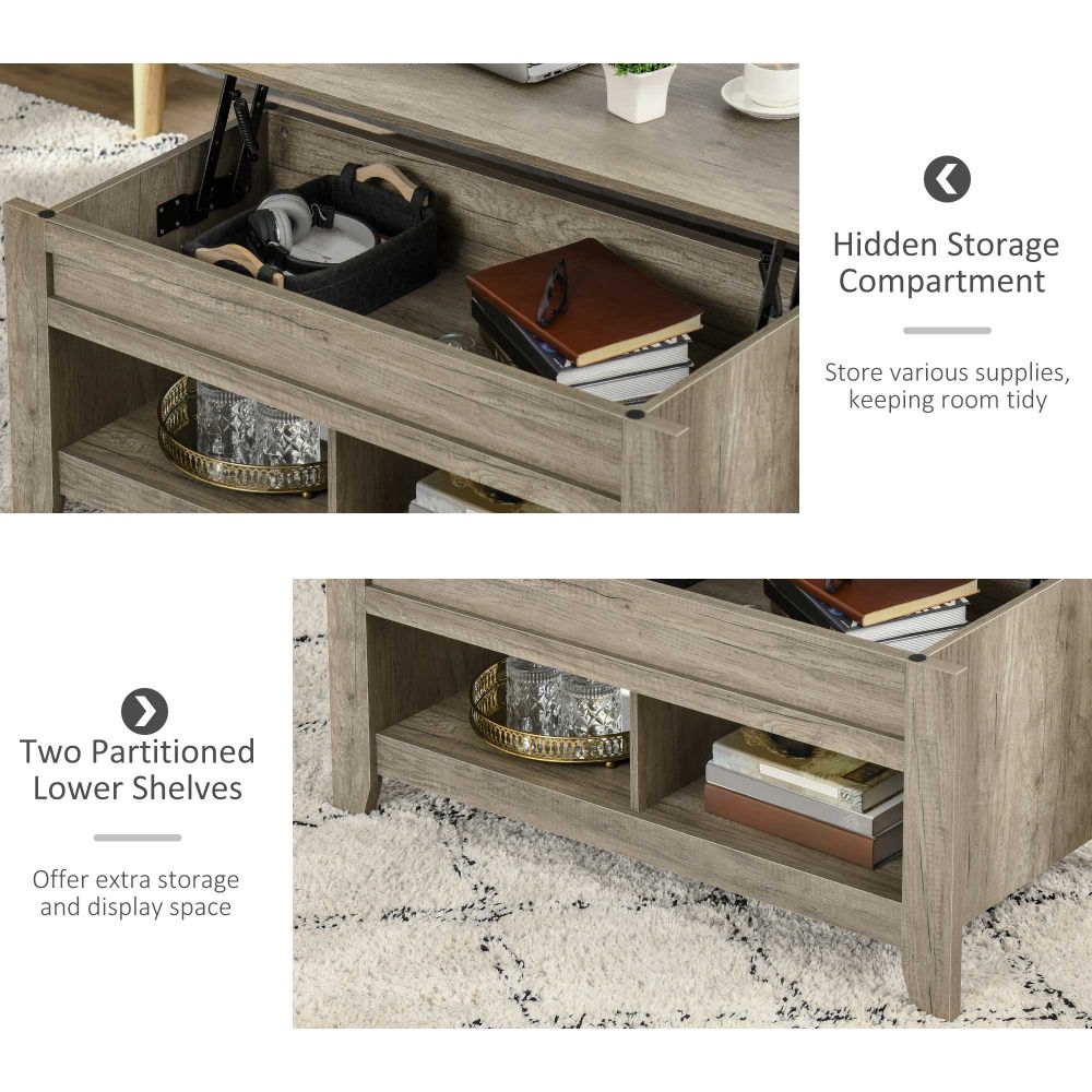 HOMCOM Lift-Top Coffee Table with Hidden Storage & Stylish Shelving - Oak