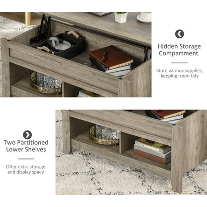 HOMCOM Lift-Top Coffee Table with Hidden Storage & Stylish Shelving - Oak