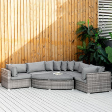 Load image into Gallery viewer, Luxurious 6-Seater Half Round Grey Rattan Sofa Set with Cozy Cushions
