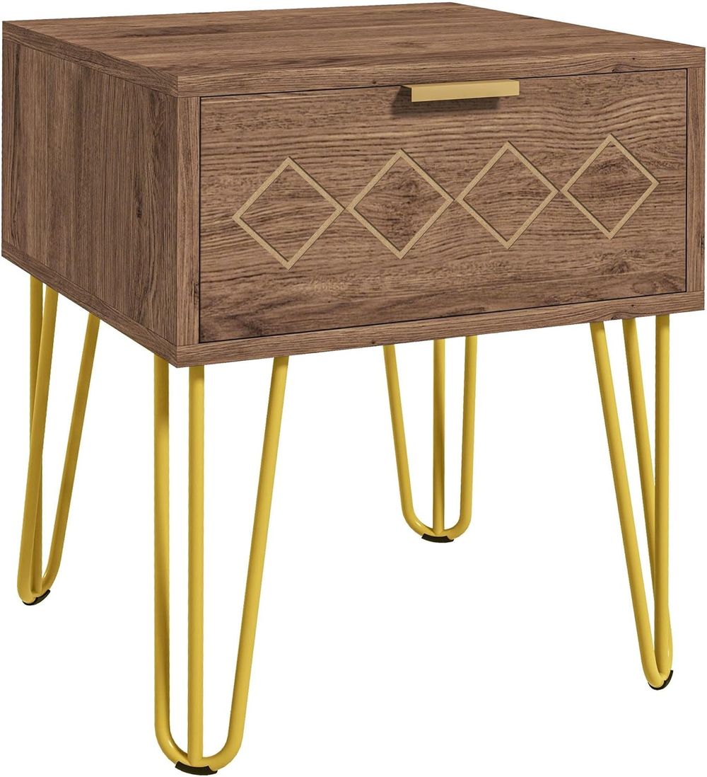 Glam Chic HOMCOM Bedside Table: Gold Legs & Modern Drawer for Stylish Storage