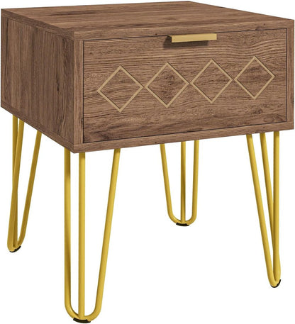 Glam Chic HOMCOM Bedside Table: Gold Legs & Modern Drawer for Stylish Storage