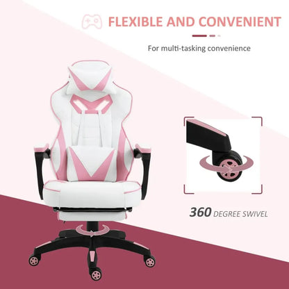 Vinsetto Ergonomic Gaming Chair - Reclining, Footrest & Stylish Pink Design