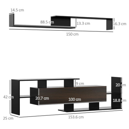 Modern HOMCOM TV Cabinet & Floating Shelf Set - Stylish Black & Brown Design