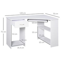 Load image into Gallery viewer, Compact L-Shaped Corner Desk with Shelves &amp; Keyboard Tray - Modern White
