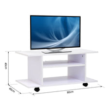 Load image into Gallery viewer, Modern White TV Stand &amp; Bookshelf Cabinet with 3 Tiers and Rolling Wheels
