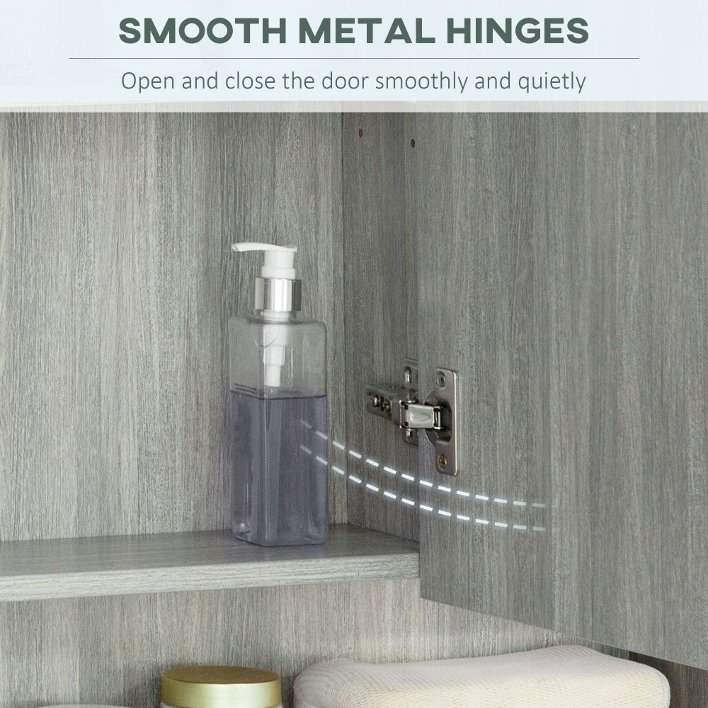 kleankin Grey Wall-Mounted Bathroom Mirror Cabinet with 3 Doors & Storage