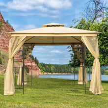 Load image into Gallery viewer, Stylish 3x3m Beige Double Top Gazebo with Mesh, Perfect for Any Outdoor Event!
