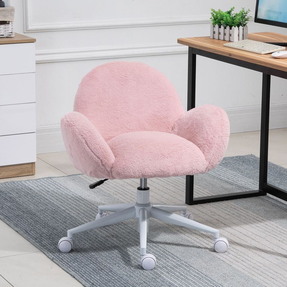 Cozy Pink Fluffy Office Chair with Backrest & Armrests - Perfect for Home Workspace!